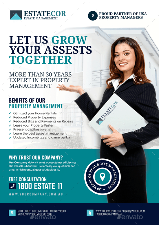 Asset and Real Estate Management Flyer, Print Templates GraphicRiver
